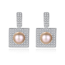 Load image into Gallery viewer, Pink Natural Pearl Paved Zircon Silver Earrings
