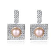 Pink natural pearl paved zircon silver earrings by MysticFlavia