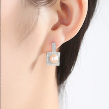 Load image into Gallery viewer, Pink Natural Pearl Paved Zircon Silver Earrings
