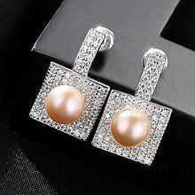Load image into Gallery viewer, Pink Natural Pearl Paved Zircon Silver Earrings
