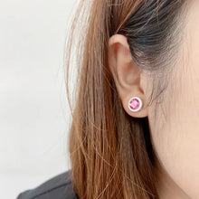 Load image into Gallery viewer, Paved Pink Swarovski Crystal Silver Earrings
