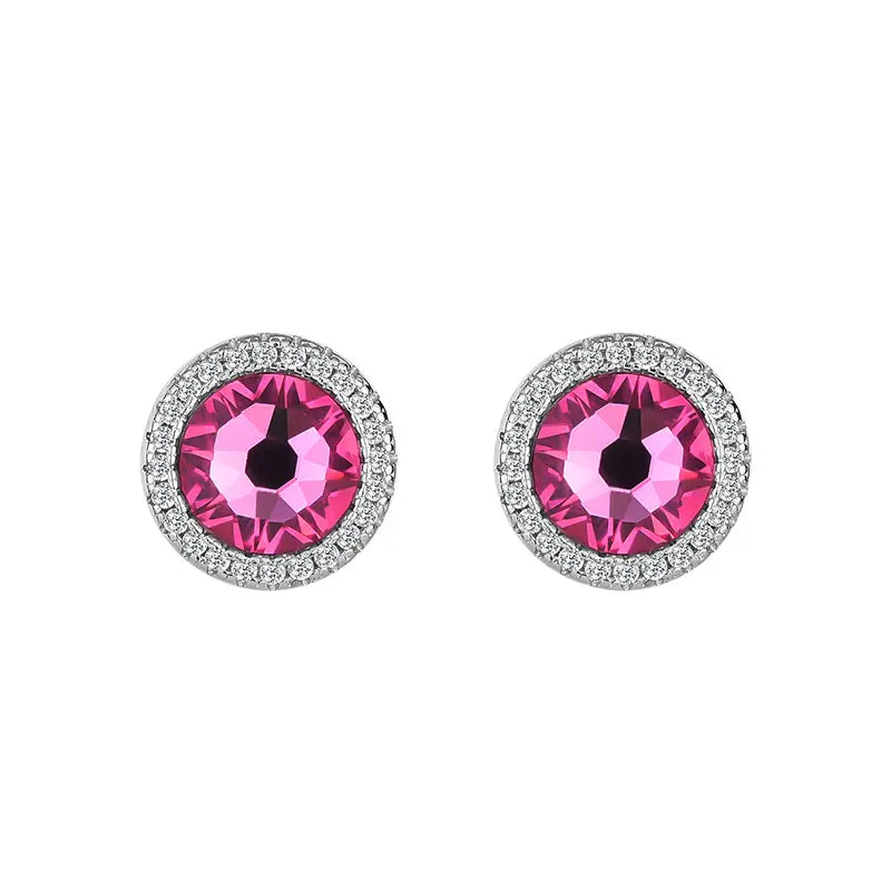 Paved Pink Swarovski Crystal Silver Earrings