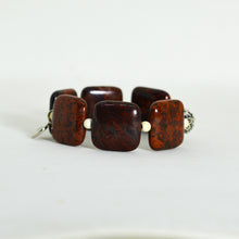 Load image into Gallery viewer, Side view of Poppy Jasper Square Silver Bead Bracelet 12 MM featuring natural square gemstone beads and 925 sterling silver accents
