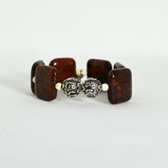 Poppy Jasper Square Silver Bead Bracelet 12 MM front view with 925 sterling silver designer beads by Mystic Flavia
