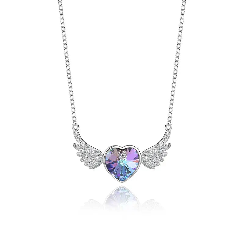Purple Angel Wings Swarovski Crystal Silver Necklace
