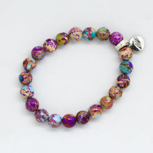 Load image into Gallery viewer, Purple Jasper Stone Flat Silver Bead Bracelet 8MM angled product view with premium natural stone beads
