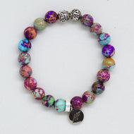 Purple Jasper Stone Silver Bead Bracelet 8MM with 925 sterling silver beads and charm by MysticFlavia