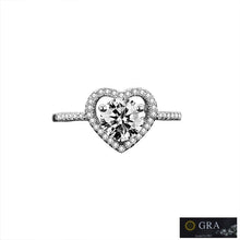 Load image into Gallery viewer, Radian Heart Solitaire MOISSANITE Silver Ring front view with heart-shaped center stone and halo

