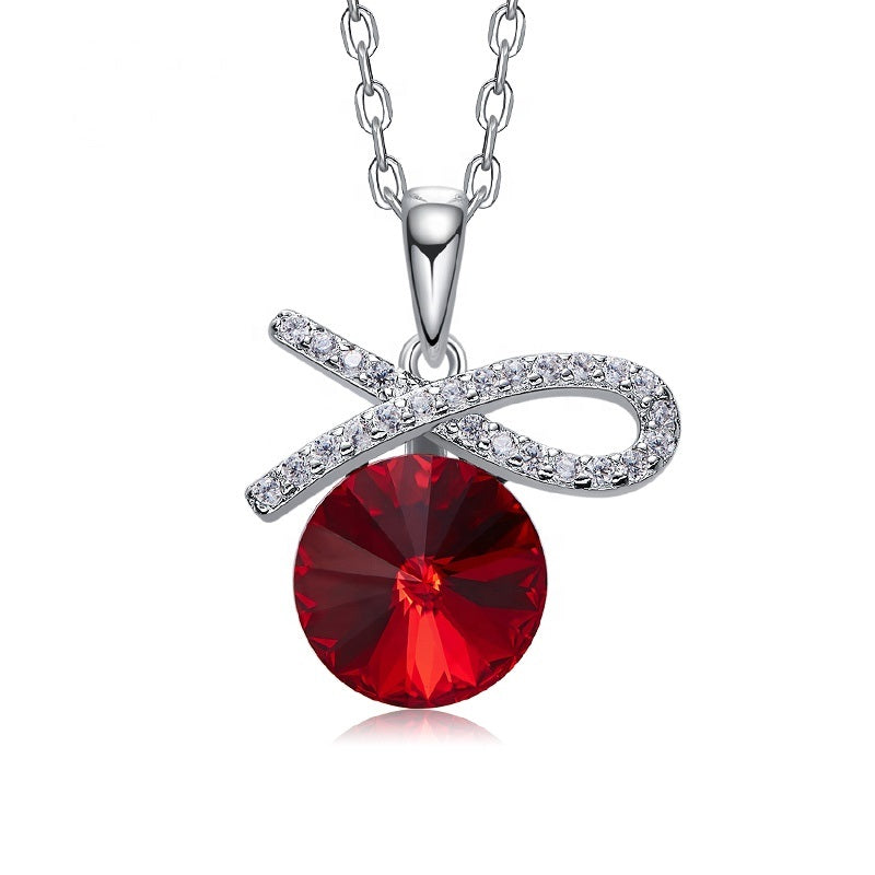Red Circle Swarovski Crystal Pendant Silver Necklace