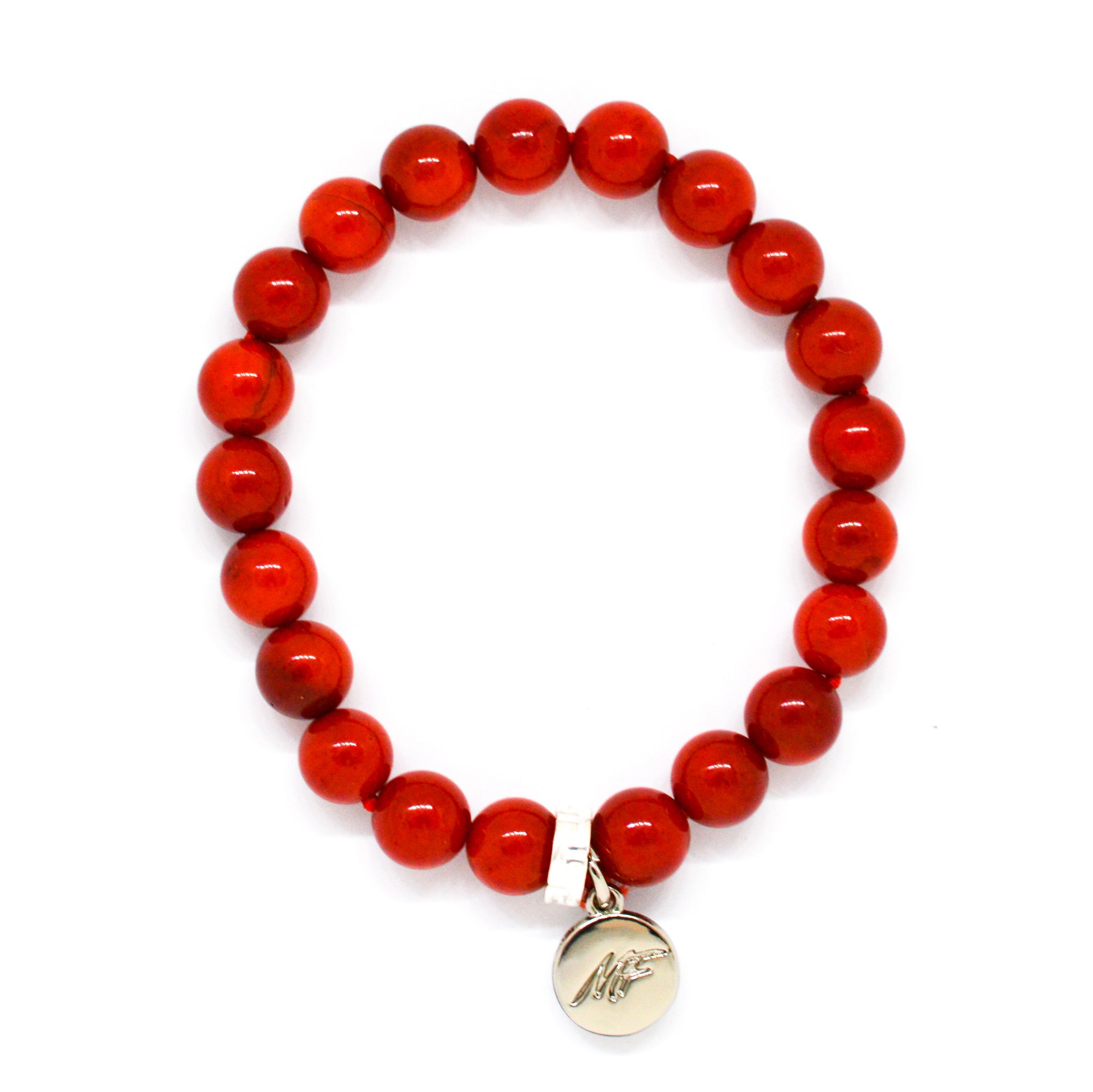Sterling Silver Red Coral Bead Bracelet | PlayHardLookDope L 8