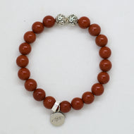 Red Jasper Stone Silver Bead Bracelet 8mm with engraved silver beads and charm | MysticFlavia natural gemstone bracelet