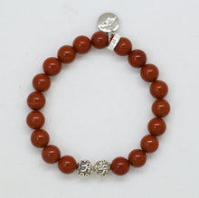 Load image into Gallery viewer, Natural Red Jasper Stone Silver Bead Bracelet 8mm featuring engraved silver beads and silver charm | MysticFlavia

