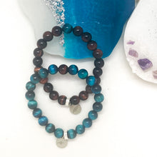 Load image into Gallery viewer, Red and Blue Tiger Eye Couple Bracelet 8MM displayed together with polished natural gemstone bead design

