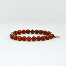 Load image into Gallery viewer, Red Jasper gemstone silver bead bracelet 8mm side profile showing smooth polished natural stone beads | MysticFlavia
