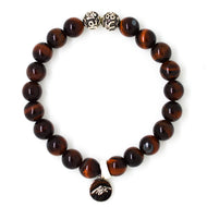MysticFlavia red tiger eye bracelet with silver beads and round charm pendant, white background