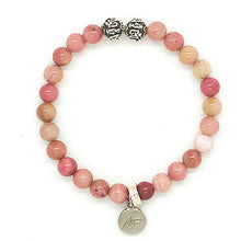 Load image into Gallery viewer, Rhodonite stone bracelet with polished round beads and silver bead accents by MysticFlavia
