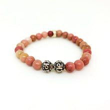 Load image into Gallery viewer, Close-up of Rhodonite stone silver bead bracelet 8mm by MysticFlavia with round stone and silver beads
