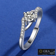 Moissanite silver ring side view on blue background | MysticFlavia
