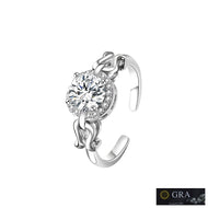 Round moissanite halo ring in 925 sterling silver with twisted band