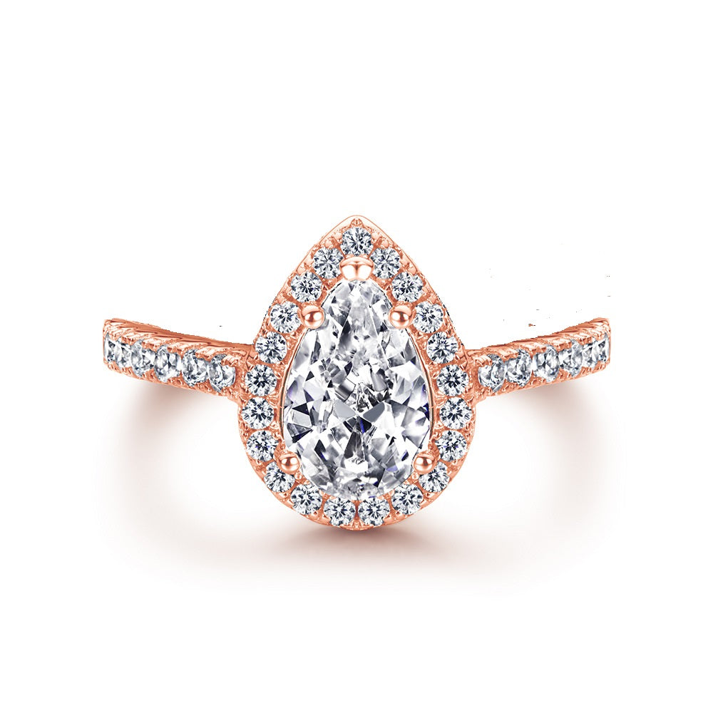 Oval Cut Zircon Halo Rose Gold Silver Ring