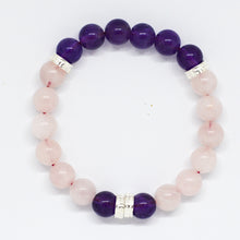 Load image into Gallery viewer, Rose Quartz &amp; Amethyst Silver Bead Bracelet 8MM with natural gemstone beads by MysticFlavia
