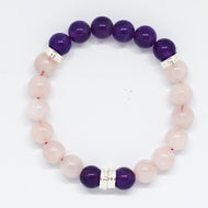 Rose Quartz & Amethyst Silver Bead Bracelet 8MM with natural gemstone beads by MysticFlavia