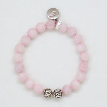 Load image into Gallery viewer, Rose quartz bracelet with ornate silver beads and 925 sterling silver charm by MysticFlavia
