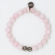 Load image into Gallery viewer, Natural rose quartz bead bracelet with 925 sterling silver charm and patterned silver beads
