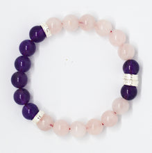 Load image into Gallery viewer, Rose Quartz and Amethyst 8MM gemstone bracelet with silver bead accents by MysticFlavia
