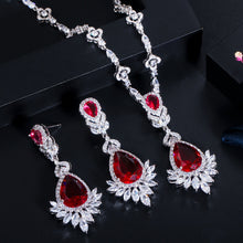 Load image into Gallery viewer, Royal Ruby Dew Drop Zircon Silver Necklace Set

