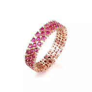 Pink gemstone American diamond silver ring close-up in elegant oval design