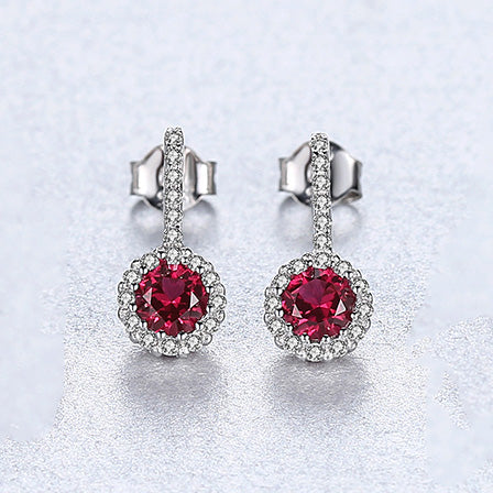 Ruby Gemstone Long Stud Silver Earrings