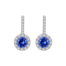Load image into Gallery viewer, Sapphire Blue Gemstone Long Stud Silver Earrings
