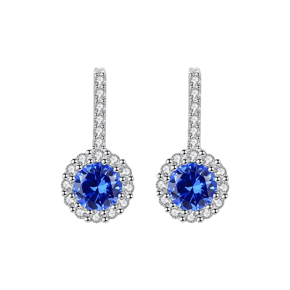 Sapphire Blue Gemstone Long Stud Silver Earrings