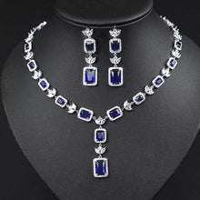 Load image into Gallery viewer, Sapphire Blue Princess Cut Zircon Silver Necklace Set
