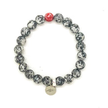 Load image into Gallery viewer, Sesame Jasper 8MM bracelet with natural gemstone beads and silver charm by MysticFlavia

