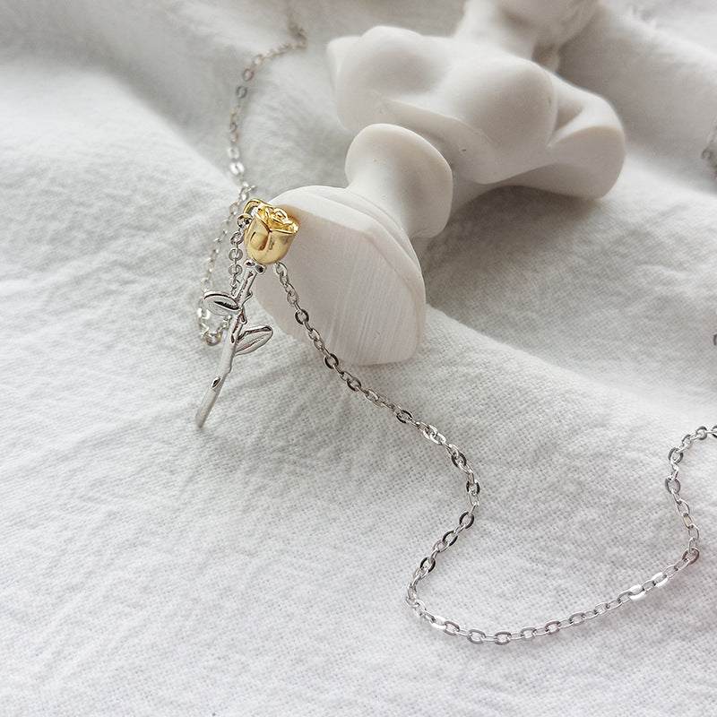 Milano Golden Rose Pendant Silver Necklace