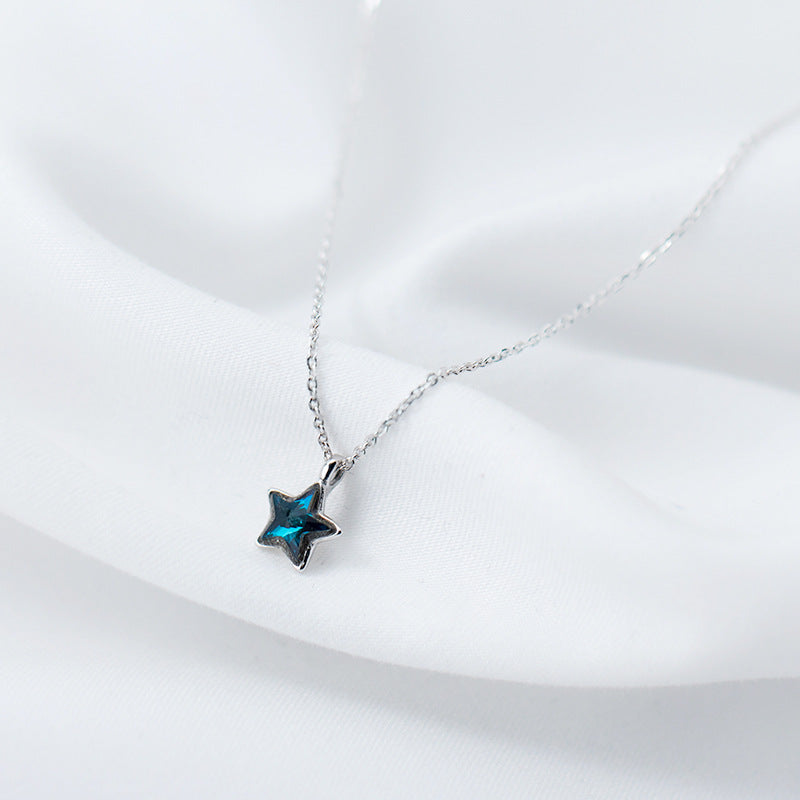 Minimal Silver Necklace With Star Blue Zircon
