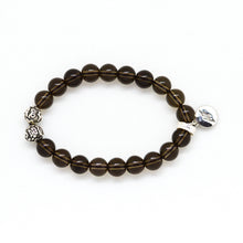 Load image into Gallery viewer, Side view of Smoky Quartz Stone Silver Bead Bracelet 8mm with polished smoky quartz beads and 925 sterling silver accents.
