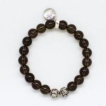 Load image into Gallery viewer, Back view of Smoky Quartz Stone Silver Bead Bracelet 8mm featuring 925 sterling silver beads and MysticFlavia charm.
