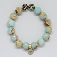 Natural Snake Jasper Stone Silver Bead Bracelet 12MM round gemstone bracelet with engraved silver beads by MysticFlavia