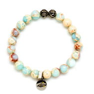 Natural Snake Jasper Stone Silver Bead Bracelet 8MM with antique silver beads and MysticFlavia logo charm