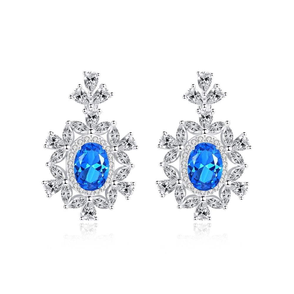 Snowflake Blue Topaz Dangling Silver Earrings