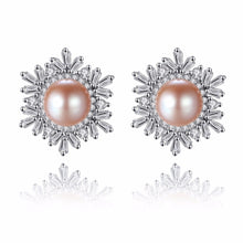 Load image into Gallery viewer, Snowflake Natural Pearl Paved Zircon Silver Earrings
