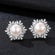 Load image into Gallery viewer, Snowflake Natural Pearl Paved Zircon Silver Earrings
