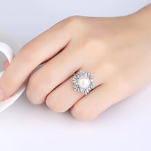Load image into Gallery viewer, Snowflake Natural Pearl Paved Zircon Silver Ring
