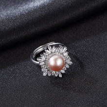 Load image into Gallery viewer, Snowflake Natural Pearl Paved Zircon Silver Ring
