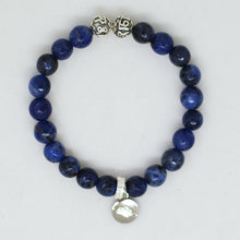 Load image into Gallery viewer, Natural Sodalite Faceted Stone Silver Bead Bracelet 8MM with 925 sterling silver beads and charm by MysticFlavia
