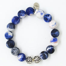 Load image into Gallery viewer, Back view of Sodalite Matte Stone Silver Bead Bracelet 12MM with 925 sterling silver beads by MysticFlavia

