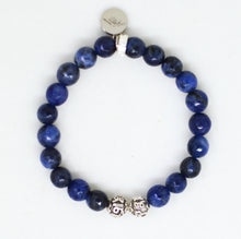 Load image into Gallery viewer, Back view of Natural Sodalite Faceted Stone Silver Bead Bracelet 8MM featuring 925 sterling silver accent beads by MysticFlavia

